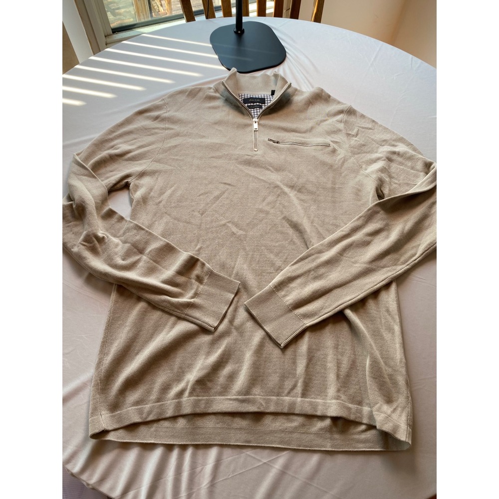 Porter & Ash Mens XL Quarter Zip Sweater Tan Beige Modal Blend Mock Neck